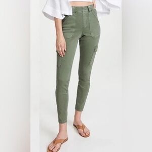 Spanx Stretch Twill Ankle Cargo Pull On Slimming Pants Sz XL in Army Green